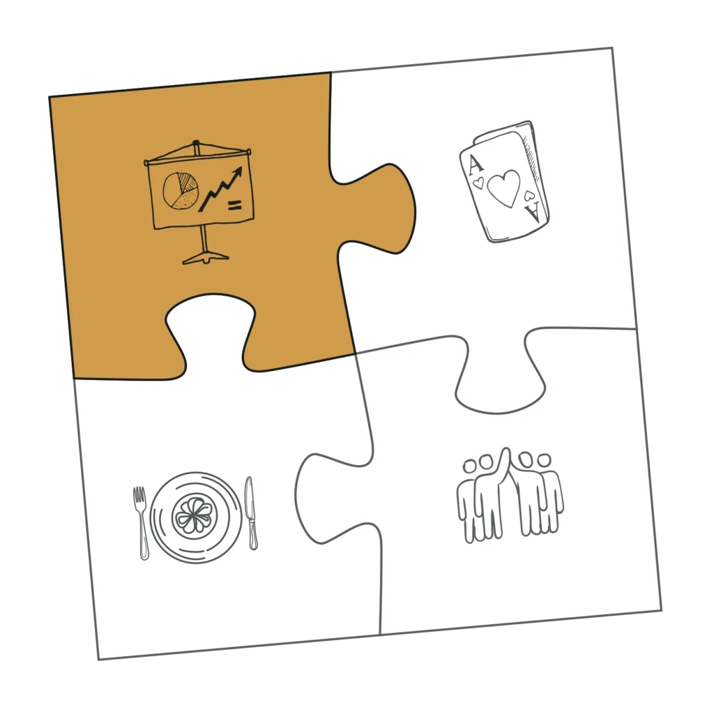 Puzzle-Grafik mit orange hervorgehobenem Feld Arbeiten